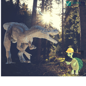 Archaic Safety Myths: image dinosaur with the SafetyPro Resources Turtle