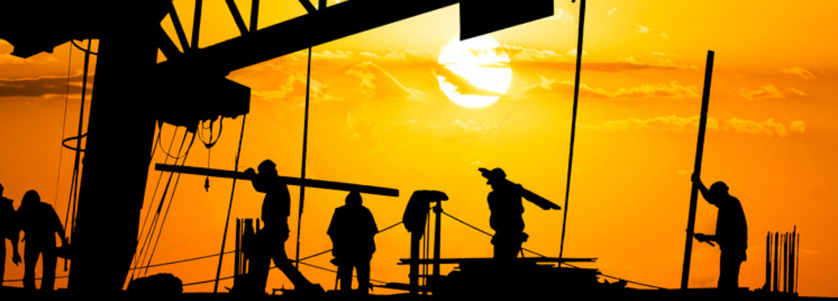 heat safety - workers on construction site in the sunshine heat safety - workers on construction site in the sunshine